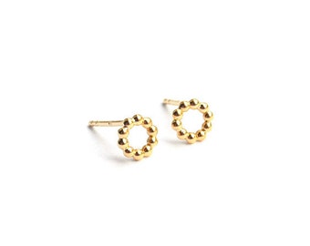 gold bead earrings, minimalist circle earrings