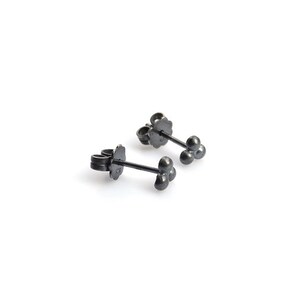 blackened silver studs with three balls, small black studs image 3