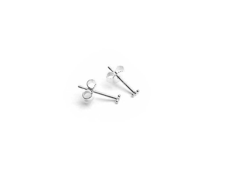 minimalist silver stud earrings, tiny stud earrings, bead bar stud earrings image 1