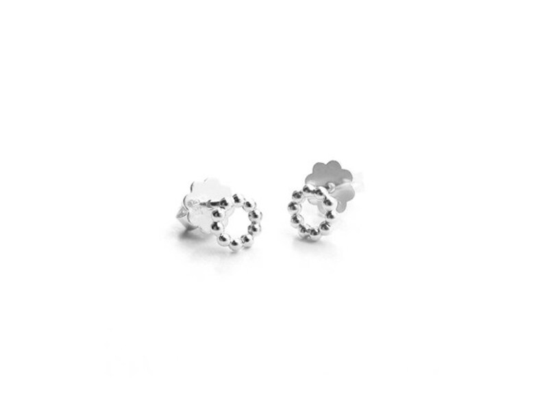 Silver bead earrings, circular studs image 6