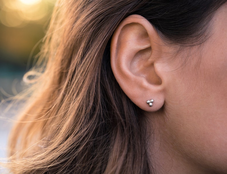 blackened silver studs with three balls, small black studs image 2