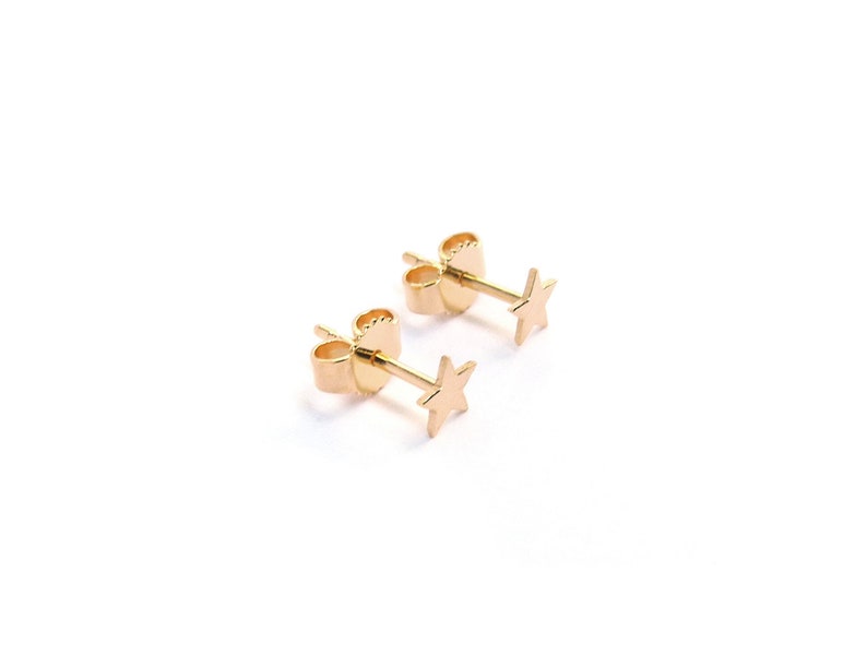 gold plated star earrings, small gold star stud earrings image 2