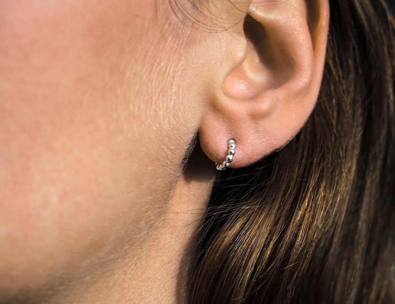 Silver earrings made of silver beads, minimalist hoop earrings image 3