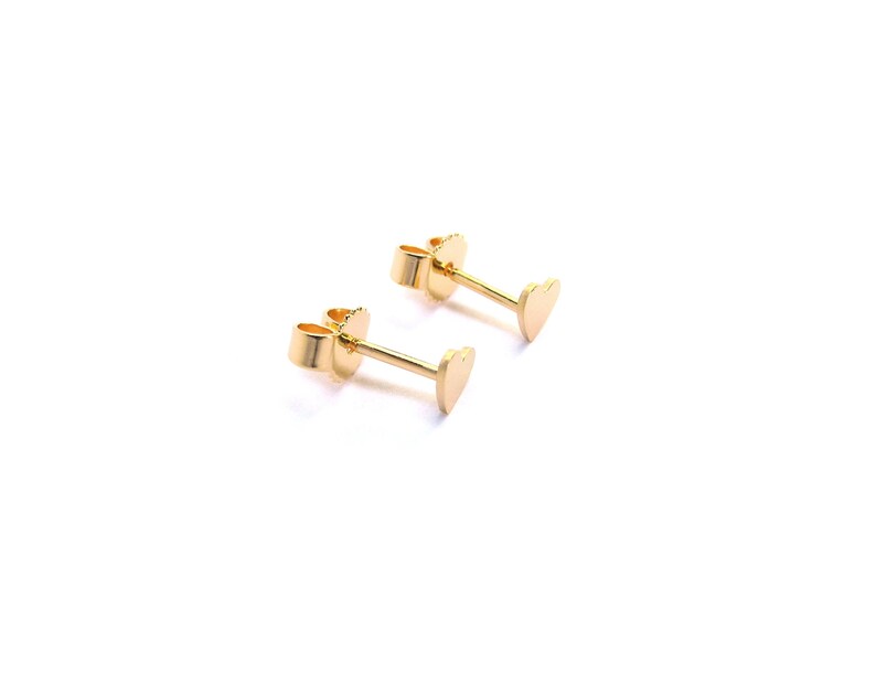 gold heart stud earrings, small gold plated heart earrings image 4