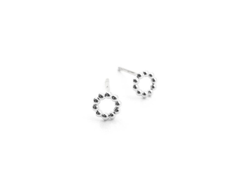 Silver bead earrings, circular studs image 3