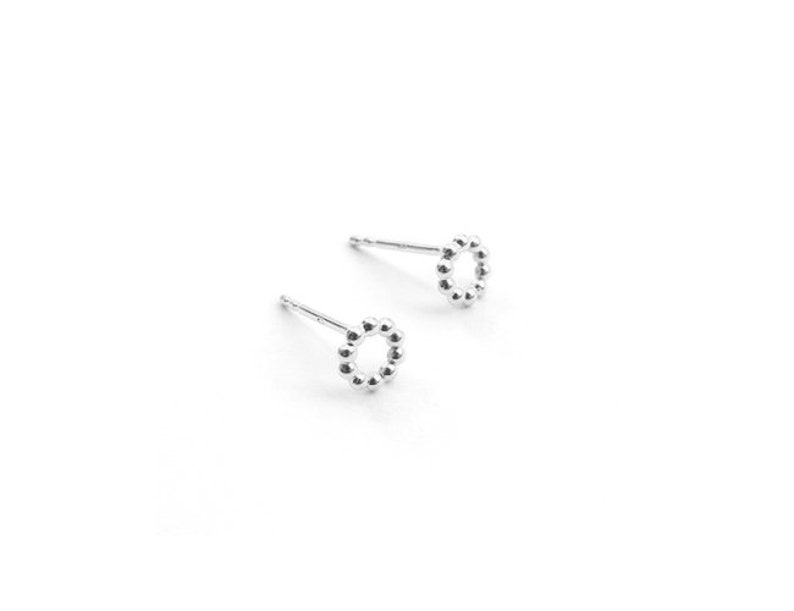 Silver bead earrings, circular studs image 5