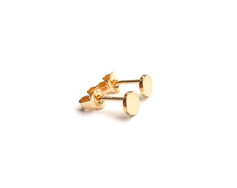 gold dot stud earrings, 5 mm small gold plated plate earrings