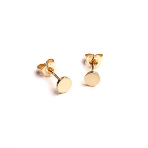 gold dot stud earrings, 5 mm small gold plated plate earrings image 3