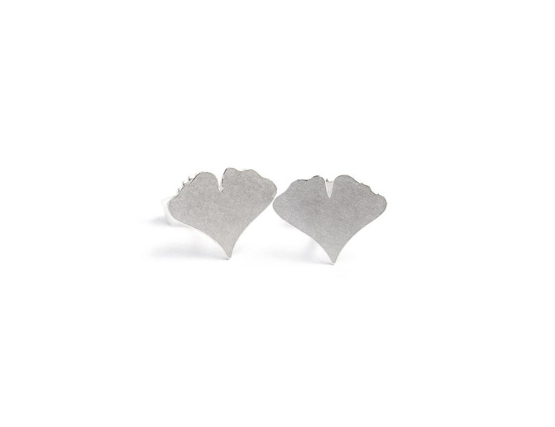 Ginkgo leaf stud earrings, silver ginkgo leaf earrings image 5