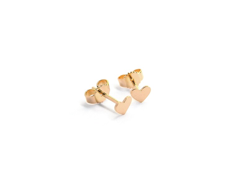 gold heart stud earrings, small gold plated heart earrings image 5