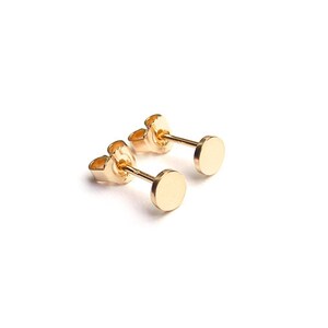 gold dot stud earrings, 5 mm small gold plated plate earrings image 4