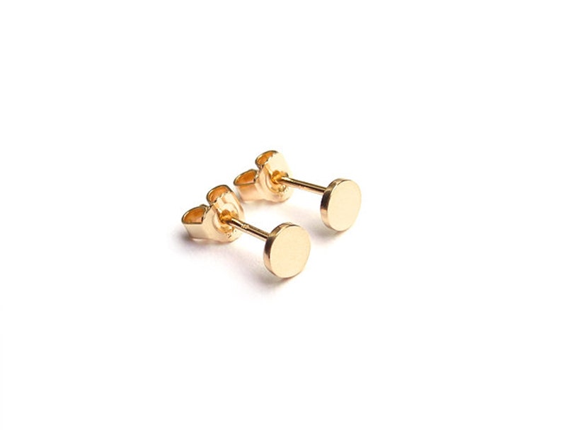 gold dot stud earrings, 5 mm small gold plated plate earrings image 4