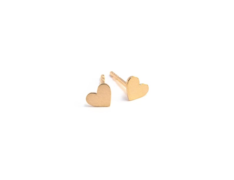 gold heart stud earrings, small gold plated heart earrings image 1