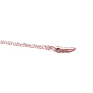 rose gold feather necklace, rose gold feather pendant with chain, short chain image 5