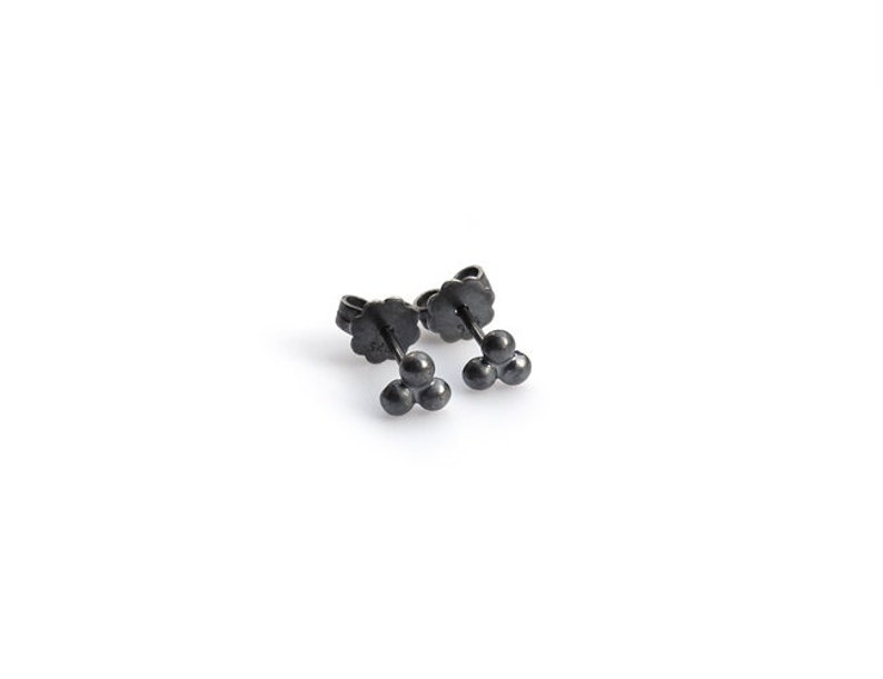 blackened silver studs with three balls, small black studs image 4