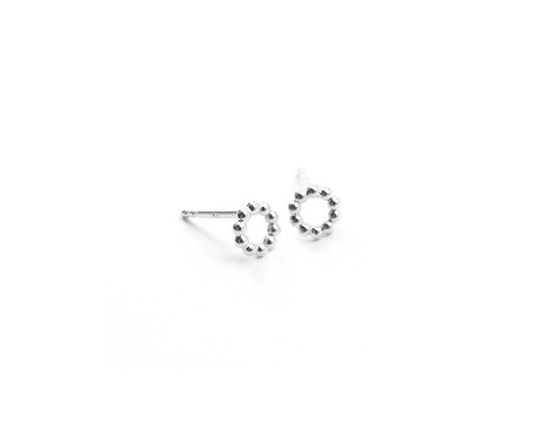 Silver bead earrings, circular studs image 1