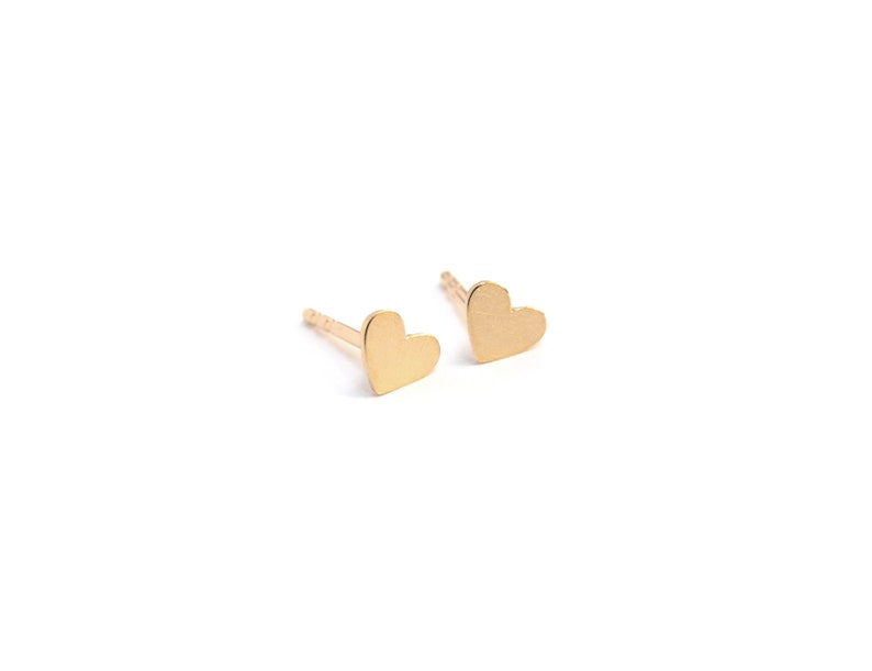 gold heart stud earrings, small gold plated heart earrings image 3