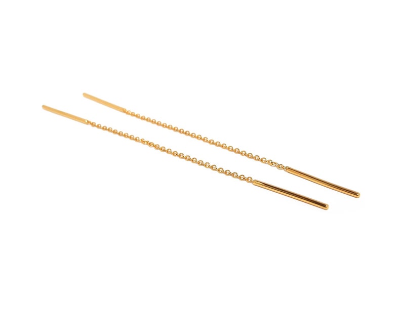 golden threaders, threading earrings, gold-plated chain earrings image 1