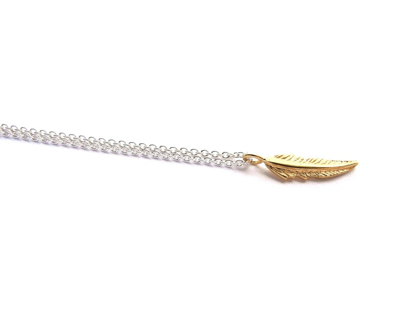 Gold feather, 750 gold feather with silver chain, image 2