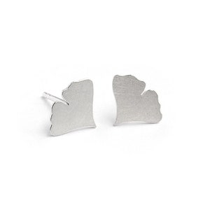 Ginkgo leaf stud earrings, silver ginkgo leaf earrings image 2