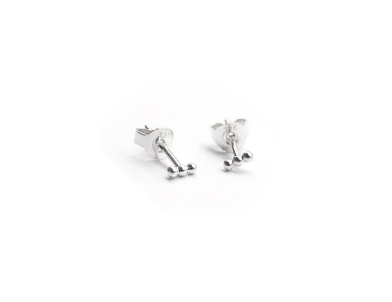 minimalist silver studs with three small silver beads image 2