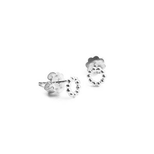 Silver bead earrings, circular studs image 2