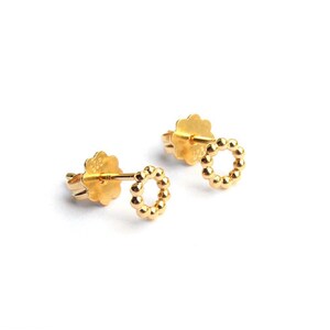 gold bead earrings, minimalist circle earrings image 2