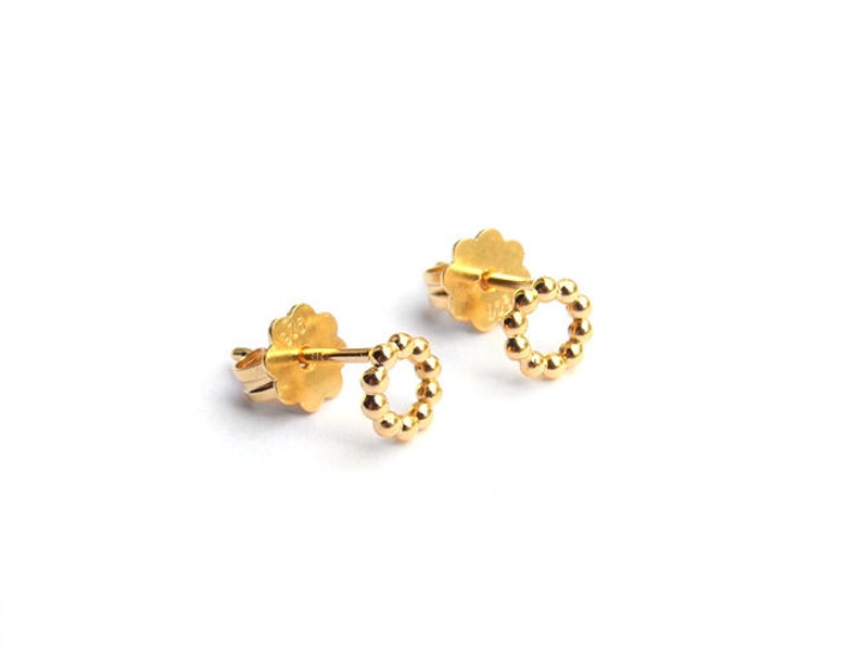 gold bead earrings, minimalist circle earrings image 2