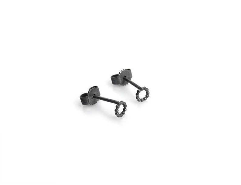 black studs, minimalist silver studs, blackened studs, small studs, delicate studs, round ball studs image 2