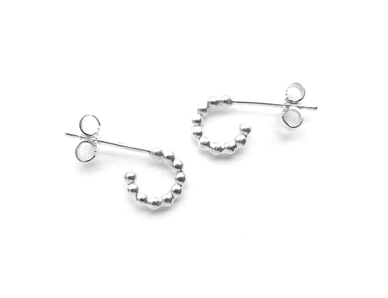 Silver earrings made of silver beads, minimalist hoop earrings image 1