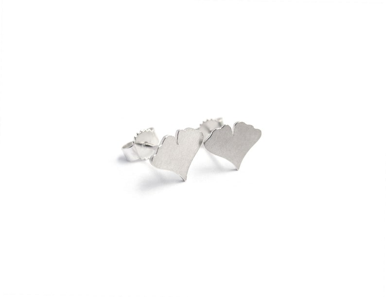 Ginkgo leaf stud earrings, silver ginkgo leaf earrings image 3