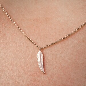 rose gold feather necklace, rose gold feather pendant with chain, short chain image 2