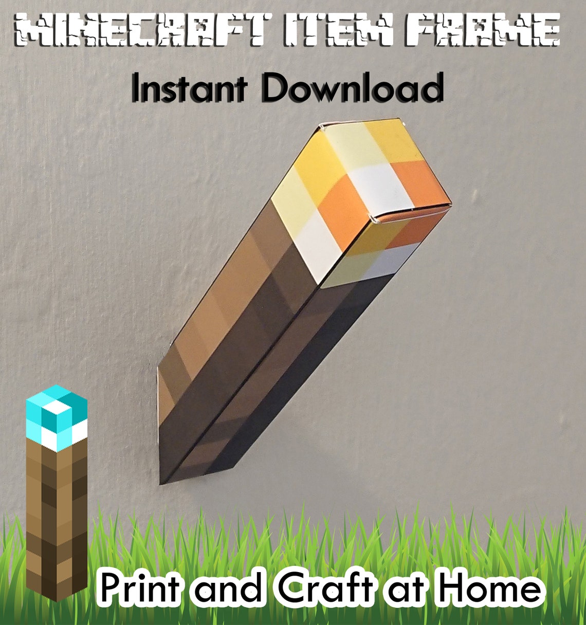 MINECRAFT Printable craftable TORCH Print at home instant | Etsy