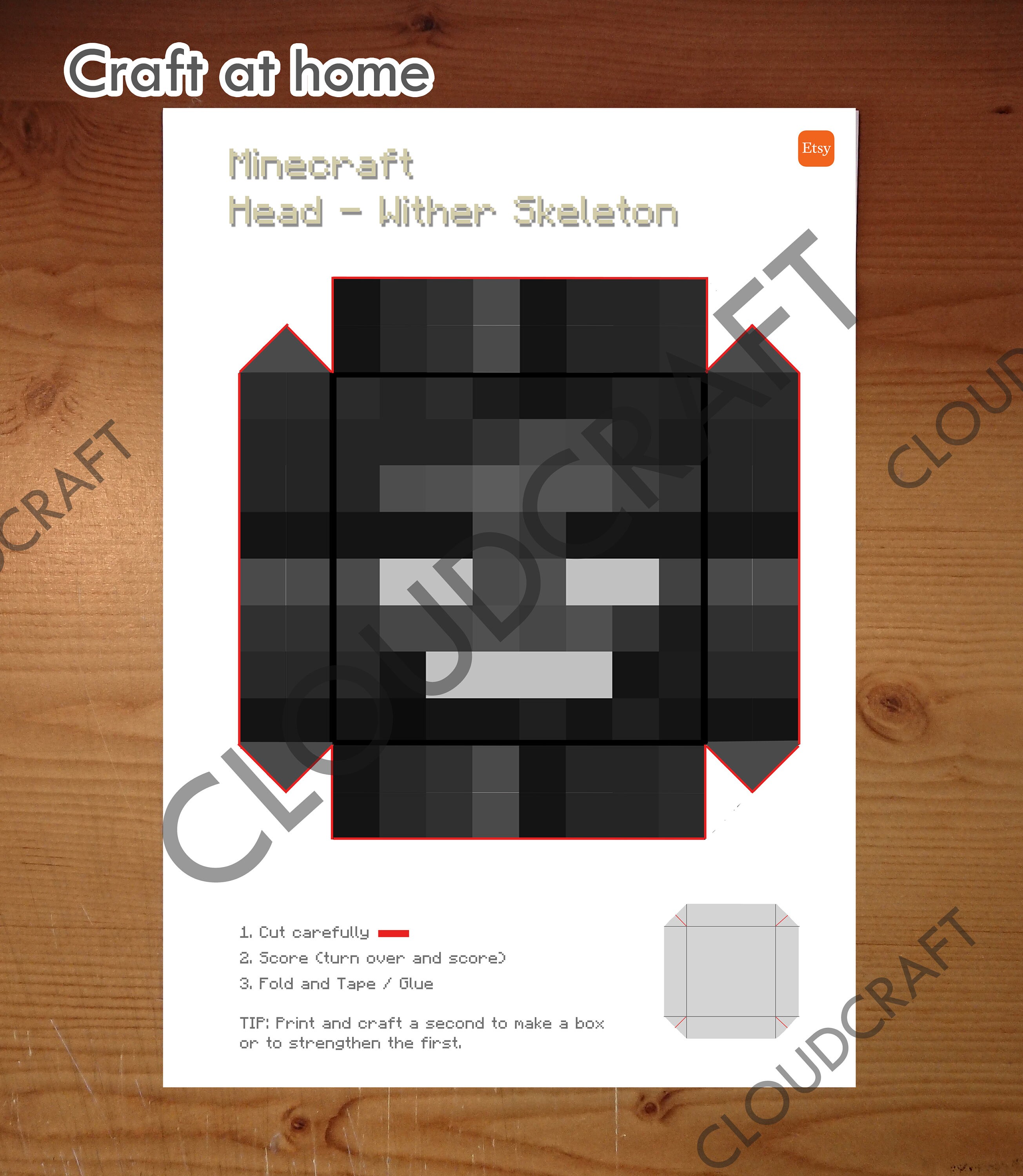 Minecraft Printable Craftable Wither Skeleton Head At Etsy Canada