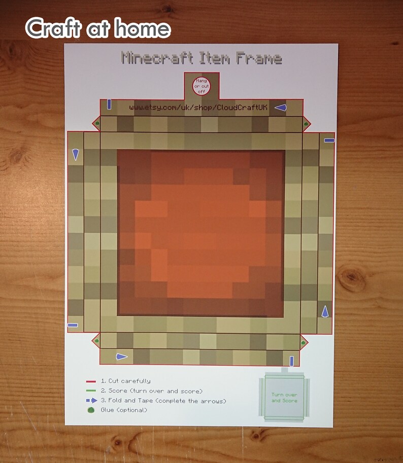 MINECRAFT Printable Craftable ITEM FRAME Print at Home Etsy