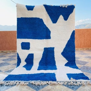 Moroccan rug blue - Berber rug - Custom Moroccan rug - Beni ourain rug - Handmade rug - Plain Wool rug - blue rug - Indigo blue rug