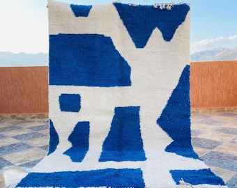 Moroccan rug blue - Berber rug - Custom Moroccan rug - Beni ourain rug - Handmade rug - Plain Wool rug - blue rug - Indigo blue rug