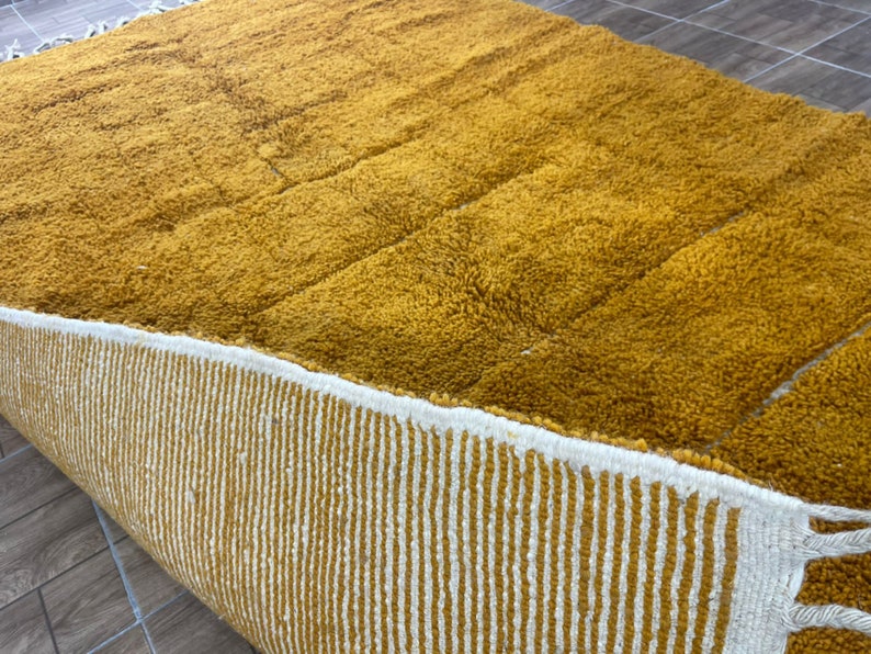 Yellow Moroccan rug Beni Ourain rug Handmade rug Custom Yellow rug Sheep Wool rug Abstract Yellow rug Plain rug Custom rug image 3