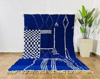 Custom All Sizes Rug, Soft Moroccan Blue Rug, Rug For Living Room, Beni Ourain Rug, Blue Wool Rug