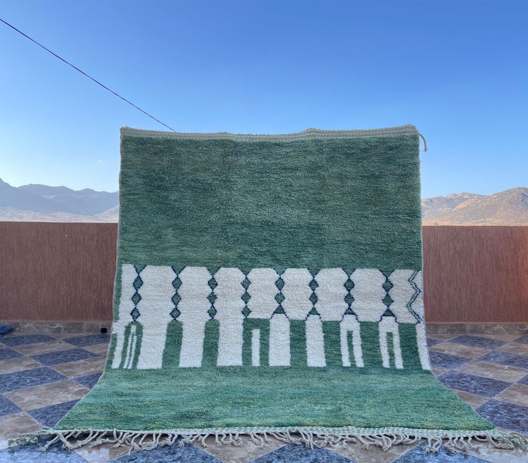Stunning Moroccan Rug Green Berber Carpet Handmade Rug Custom Moroccan