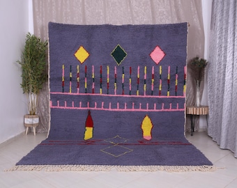 パープルモロッコラグ 7.2x10.4フィート – カラフルなベルベルウール