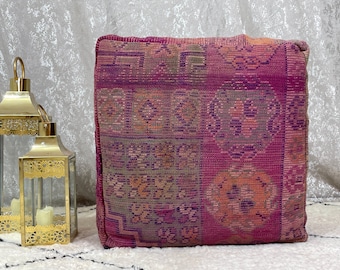 70% OFF Handwoven Moroccan Kilim Pouf - Vintage Berber Artisanat Floor Ottoman