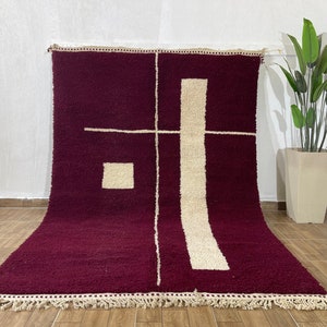 Custom Beni Ourain Rug - Luxurious Burgundy Moroccan Rug with Cream Accents, Handmade Berber Carpet