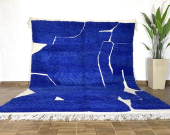 Marokkaans tapijt blauw - Berber tapijt - Aangepast Marokkaans tapijt - Beni ourain tapijt - Handgemaakt tapijt - Abstract wollen tapijt - blauw tapijt - Marokkaans blauw tapijt