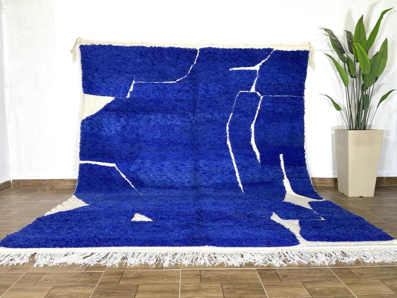 Moroccan rug blue Berber rug Custom Moroccan rug Beni ourain rug Handmade rug Abstract Wool rug blue rug moroccan blue rug image 1