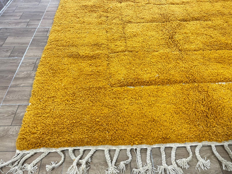 Yellow Moroccan rug Beni Ourain rug Handmade rug Custom Yellow rug Sheep Wool rug Abstract Yellow rug Plain rug Custom rug image 6