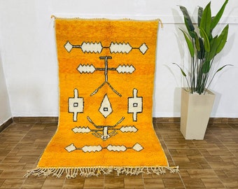 Custom Moroccan Rug, Beni Ourain Rug, Authentic Morocco Berber Carpet, Yellow Rug, Berber Area Rug, Personalized Rug