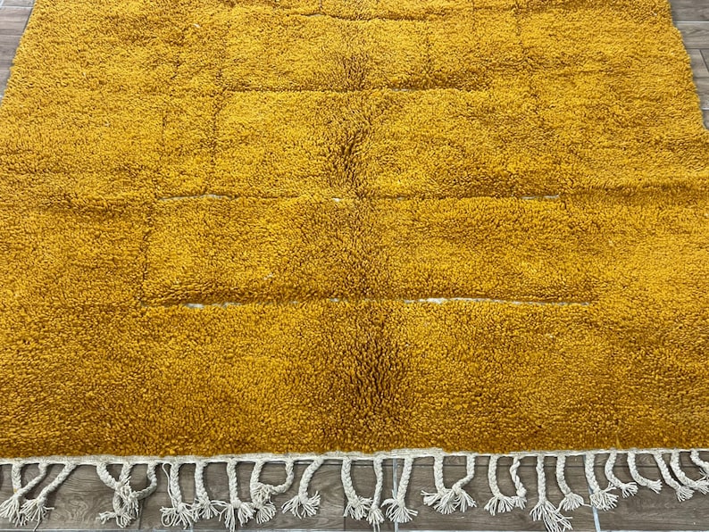 Yellow Moroccan rug Beni Ourain rug Handmade rug Custom Yellow rug Sheep Wool rug Abstract Yellow rug Plain rug Custom rug image 9