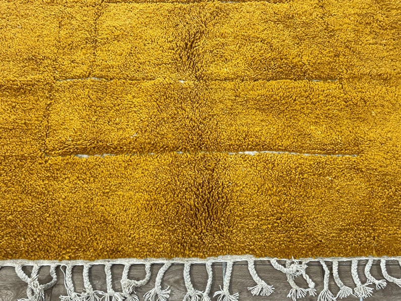 Yellow Moroccan rug Beni Ourain rug Handmade rug Custom Yellow rug Sheep Wool rug Abstract Yellow rug Plain rug Custom rug image 8