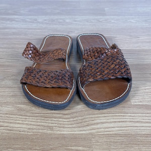 Handmade Moroccan Leather Sandals for Women – Tan Real Leather Slides – Summer Flat Sandals from Marrakesh – Made to Order